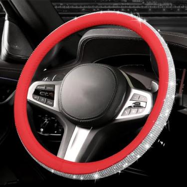 Imagem de Capa de volante de couro diamante brilhante, com strass brilhante de cristal brilhante, ajuste universal, protetor de roda de carro de 35,5 cm 1/5.1-38.1 cm para mulheres, meninas, SUVS, Sedans