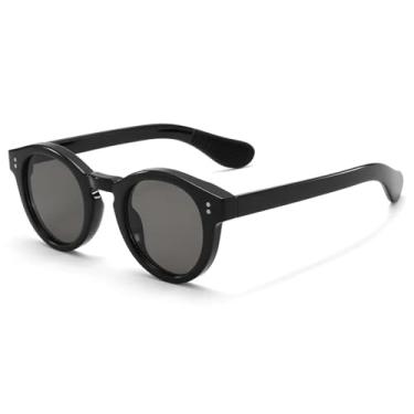 Imagem de JRLLFD Óculos de sol redondos com armação de areia e lentes transparentes, estilo punk, com armação de areia e decoração retrô UV400 (preto)