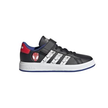 Imagem de adidas Tênis unissex infantil Marvel Homem-Aranha Grand Court esportivo (criança pequena), preto/branco/azul semi lúcido, 15