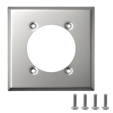 Imagem de RUHUALIFE Placas de parede com tampa de tomada 2 gang, receptáculo de orifício único, placas de parede de 6,3 cm de diâmetro com 4 parafusos compatíveis com Hubbell HBL9450A 14-50R Substituição: SS701
