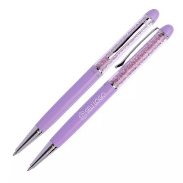 Imagem de Caneta Crown Presente Personalizada com Nome Simbolo Logo Empresa Cristal Original Elegante Pedras Brilho (Roxo)