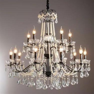 Imagem de Lustre De Cristal Retro Criativo LED - Lâmpada Pendente Para Sala De Estar, Restaurante, Quarto, Hotel, Café E Bar (A 15 luzes)