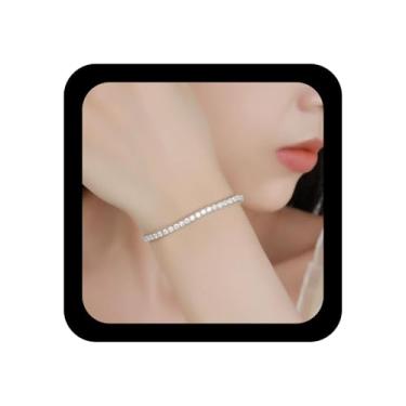 Imagem de YienDoo Pulseira elástica de cristal brilhante fashion pulseira de cristal corrente elástica CZ strass pulseiras de tênis acessórios de festa de casamento joias para mulheres, One Size, Zinco, Sem
