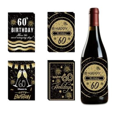 Imagem de Adesivos de aniversário de 60 anos para garrafas de taça de vinho Cheers to 60 anos, artigos de festa de aniversário para homens e mulheres, adesivos autoadesivos para garrafas de água de vinho para