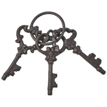 Imagem de SOFPLATE Porta-chaves de esqueleto decorativas vintage chaves de ferro metal antigo estético gótico rústico pirata conjunto de chaves de baú de tesouro para decoração de móveis de parede de jardim de