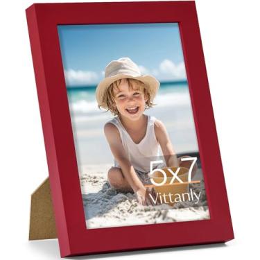 Imagem de Vittanly Porta-retrato 12 x 18 cm, feito de madeira maciça e acrílico inquebrável, moldura de madeira para montagem na parede ou exibição de mesa, moldura para decoração de casa com suporte, vermelho