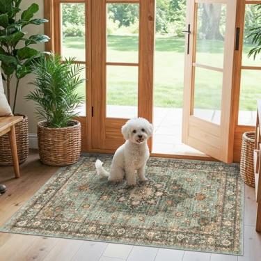 Imagem de TOPRUUG Tapete de entrada verde 3x4 - Tapetes laváveis para cozinha, banheiro, antiderrapante, ultrafino, tapete de porta interna, entrada interna - Tapete pequeno resistente a manchas (verde, 3X4)