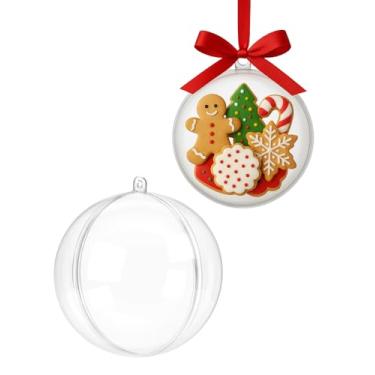 Imagem de 4 Bola Bipartida 10 cm Transparente Natal Decoração Arvore para Foto Docinhos Natalino Noel