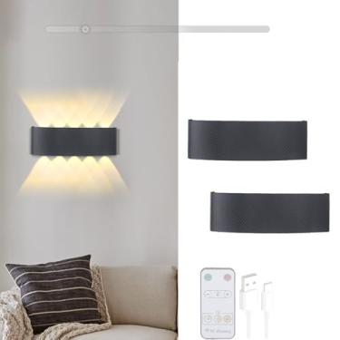 Imagem de Lâmpadas de parede com bateria LED com controle remoto Lâmpada de parede moderna regulável USB recarregável sem fio Iluminação de parede magnética para sala de estar quarto escada corredor (luz quente