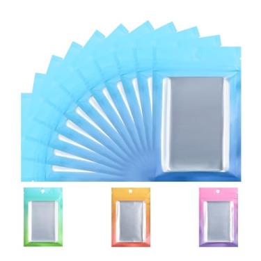 Imagem de 4 sacos Mylar de impressão personalizada com 100 peças de sacos de embalagem Ziplock transparentes à prova de cheiro, bolsas de alumínio para lanches, joias, doces, biscoitos (pacote com 100 azuis