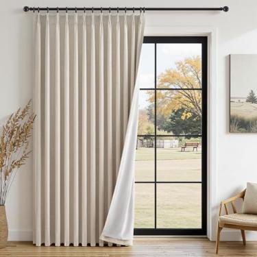 Imagem de Cortinas plissadas blackout de 228 cm, cortinas com isolamento térmico preto de linho bege para quarto, berçário, cortina rural para sala de estar com 18 ganchos de cortina gratuitos e 16 anéis, 1