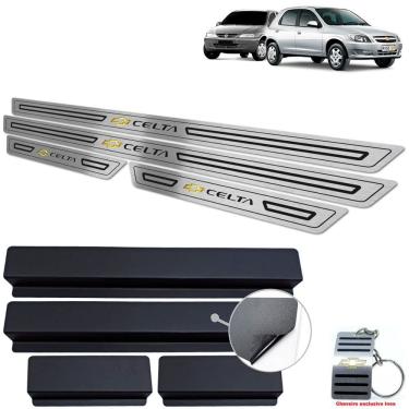 Imagem de Soleira Em Inox Chevrolet Celta Preto Baixo Relevo 4P