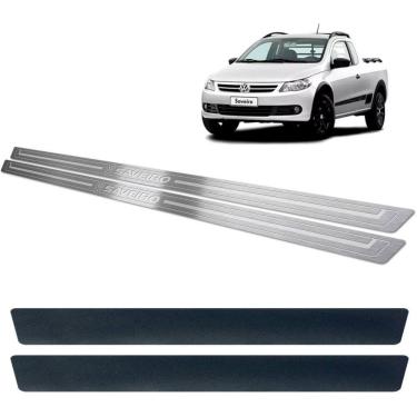 Imagem de Soleira De Porta Vw Saveiro G5 Aço Inox + Vinil