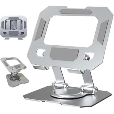 Imagem de Suporte para Tablet, Celular, Biblías ou Livros. Aço Carbono. Com Metal Resistente. Pedestal Portátil Dobrável Articulado Base Rotativa 360º Ajustável Antiderrapante. inclui chave de ajuste