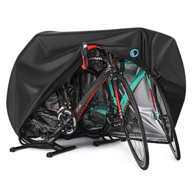 Imagem de Capa de bicicleta para 2 ou 3 bicicletas, capas de bicicleta à prova d'água para ambientes externos, chuva, sol, poeira, UV, à prova de vento, com furo de bloqueio para mountain road bicicleta elétrica, bicicletas pesadas, preta