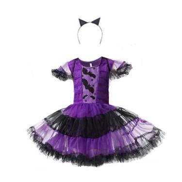 Imagem de Vestido Infantil e Adulto Traje Fantasia Halloween Bruxa Morceguinha -
