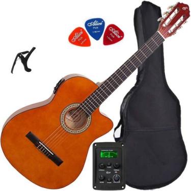 Imagem de Violão Eletroacústico GIANNINI Nylon Flat NF-14 Natural + Capa + Palhe