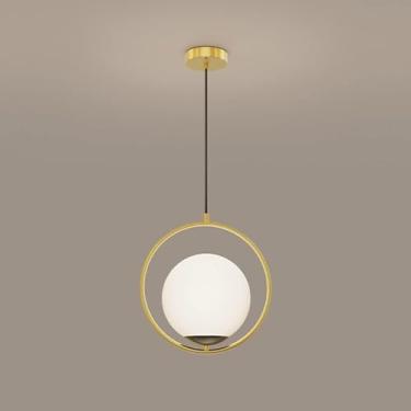 Imagem de Lustre moderno minimalista de bola de vidro, anel de cobre completo, luz suspensa, sala de estar, quarto, luminária pendente de teto, decoração moderna