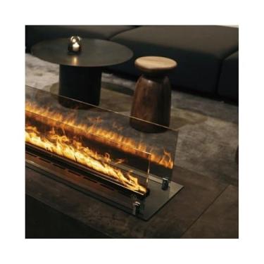 Imagem de Lareira Decorativa Lareira atomizadora 3D com para-brisa, lareira elétrica embutida simulação de chama colorida, controle remoto(Pequeno)