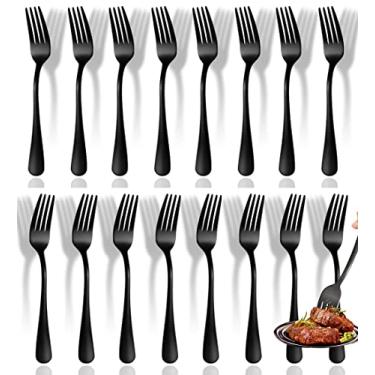 Imagem de Conjunto de 6 garfos de prata preto, conjunto de 6 garfos de aço inoxidável de grau alimentício, 20 cm, polido espelhado e seguro para lava-louças, itens essenciais para apartamentos