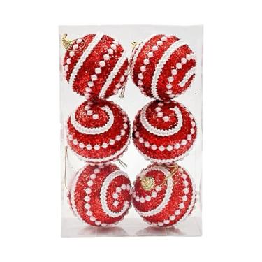 Imagem de UGPLM 6x Decorações para pendurar em árvores de Natal, bolas de Natal decorativas de 6 cm, enfeites para festival, guirlanda, celebração, de casa, Vermelho