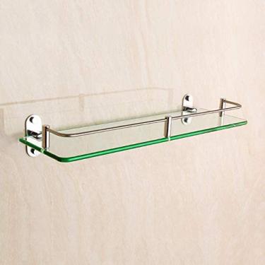 Imagem de Prateleira de vidro para casa de banho suporte de chuveiro de um só piso espelho montado na parede moldura frontal prateleira de armazenamento de cozinha prateleira de casa de banho de vidro (tamanho