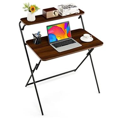 Imagem de Mesa dobrável para computador de 2 camadas, mesa para laptop, escritório em casa, sem montagem, marrom (D (33,5 x 24 x 38))