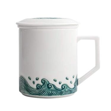 Imagem de Caneca de cerâmica Caneca de cerâmica Caneca de capacidade de porcelana branca criativa com filtro de tampa Pintura de esmalte requintada Superfície lisa Copo de café reutilizável 300ml Casa e escritório (Cor: branco)