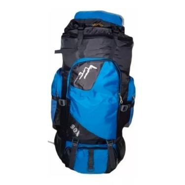 Imagem de Mochila de viagem de acampamento 90L impermeável com capa de chuva azul
