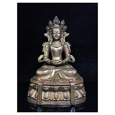 Imagem de 10" Temple Old Bronze Cinnabar Lacquer LongevityImmeasurable Life Wisdom SittingOrnaments (tamanho: A)