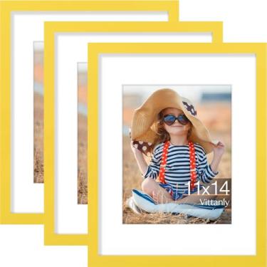 Imagem de Vittanly Conjunto de 3 porta-retratos de 28 x 35 cm, exiba imagens 20 x 25 cm com tapete ou 28 x 35 cm sem tapete para montagem na parede ou mesa, molduras para decoração de casa, madeira projetada