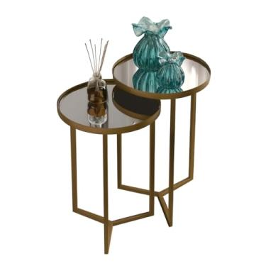 Imagem de Mesa de Canto para Sala, Conjunto Mesa Lateral Tampo com Espelho Steel Glass em Aço Inox, Capacidade de Até 5 Kg Por Mesa(Dourado)