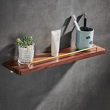 Imagem de WYUYIWH Suporte de chuveiro Prateleiras de chuveiro de madeira sem perfuração Cesto de chuveiro montado na parede antiadesivo para banheiro cozinha - 50 cm