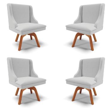 Imagem de Kit 4 Cadeiras Decorativas Sala de Jantar Base Giratória de Madeira Firenze Linho Cinza/Natural G19 - Gran Belo