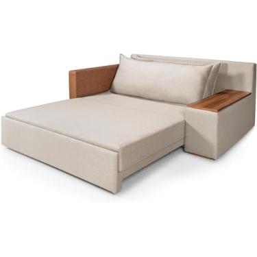 Imagem de Sofá Cama Panamá Casal 2 Lugares com Baú Chenile Pompéia Aveludado Composê Creme 203/856