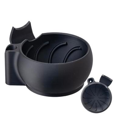 Imagem de Grandslam Tigela de barbear com sulcos, caneca de barbear com suporte de escova, tigela de sabão de barbear para creme de barbear e sabão, durável e mantém o calor por mais tempo, espuma rica e