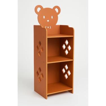 Imagem de Mesa de Cabeceira com Prateleira e Design de Urso em MDF para Quarto e Decoração(Urucum)
