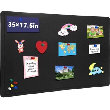 Imagem de Quadro de avisos - 89 x 44,5 cm Quadro decorativo de feltro - Quadro de cortiça alternativo para parede - quadro fotográfico dobrável quadro de oração autoadesivo com 20 pinos - preto