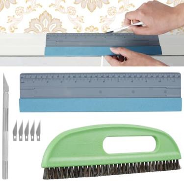 Imagem de RWWPJLLWHR Kit de ferramentas de alisamento de papel de parede, conjunto de rodo de feltro para papel de parede, conjunto de pincéis de alisamento com cortador de entalhe multifuncional, ferramenta de