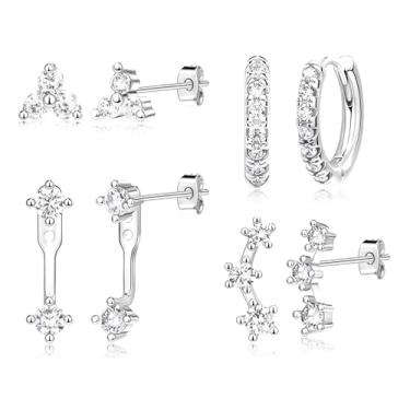 Imagem de Poxtex Brincos de argola pequenos para mulheres, banhado a ouro real 14K, conjunto de brincos de cartilagem para piercing múltiplo, leve, hipoalergênico, joia de prata esterlina 925 para presente,