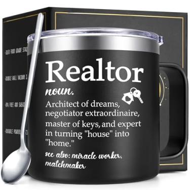 Imagem de Lifecapido Corretor de imóveis Gfts para mulheres e homens, caneca de café isolada para corretores de imóveis, presente de Natal para corretores de imóveis, preta