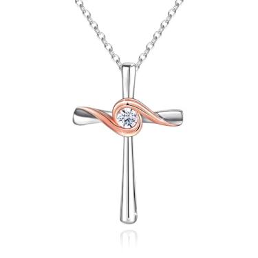 Imagem de ACECHA Colar de cruz para mulheres, colares delicados com pingente de cruz de prata, joia de crucifixo de fé, presente para mãe, esposa, Natal, aniversário, common, Prata, Zircônia cúbica