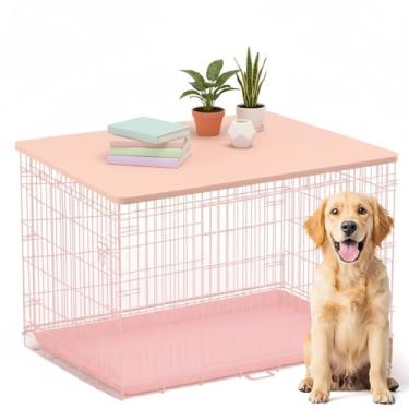 Imagem de Maxdot Topo de caixa de cachorro bancada de madeira para gaiola de cachorro de 61 cm, cobertura de caixa rosa dobrável durável decorativa para gaiola de animais de estimação