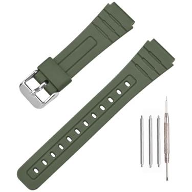 Imagem de Pulseira de relógio de TPU compatível com Casio F-91W/F-84/F-94/F-105/F-108/A-158/A-168 masculina e feminina de 18 mm, Fivela verde-militar/prata, One Size