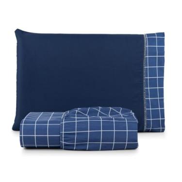 Imagem de Jogo de Lençol Cama Solteiro – 2 Peças Toque Macio, Antialérgico e Fácil de Lavar Conforto para Suas Noites (GRID AZUL MARINHO)