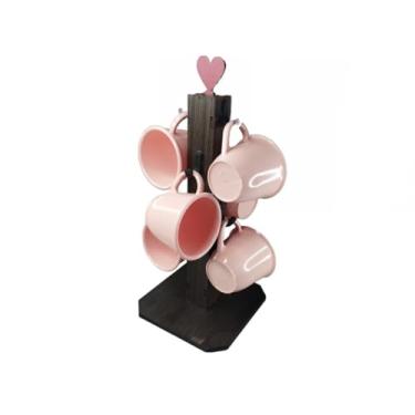 Imagem de Suporte Pedestal Para Xícaras + 6 Xícaras de Acrílico 80ml - Café, Chá, Cozinha (Rosa)