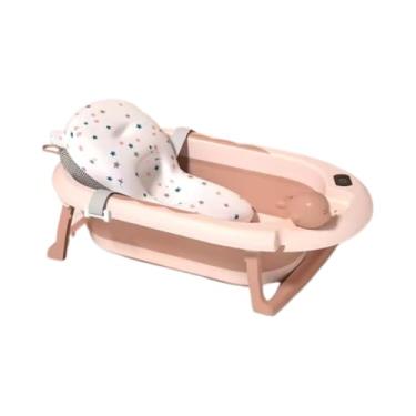 Imagem de Banheira Rosa para bebê Retratil, Portatil com Termômetro Digital, Almofada, e Brinquedo