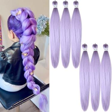 Imagem de Extensão de cabelo pré-esticado Kanekalon pré-esticado para trança de cabelo roxo claro pacote com 6 da Leticia