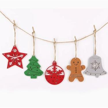 Imagem de 1 conjunto de enfeites de feltro de Natal criativos, faça você mesmo, pingentes não tecidos de gengibre, estrela, sino, floco de neve, para guirlanda de árvore, festa em casa, A