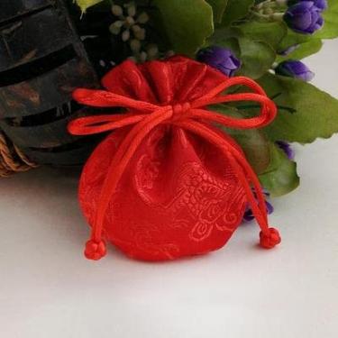 Imagem de Only My Live Home Linda mini bolsa de presente de brocado de seda luxuosa com cordão chinesa boa sorte sachê joias brincos anel bolsa de armazenamento (dragão vermelho (5 peças))